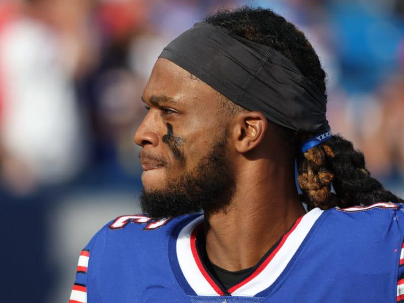 Buffalo Bills safety Damar Hamlin during a preseason game in Orchard Park, New York, in August 2022. He said Tuesday that commotio cordis caused his collapse during a game in January. (蒂莫西·T·路德维希/盖蒂图片社体育通过盖蒂图片社)