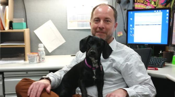 Jonathan Walker's dog, Emalee, helps reduce his anxiety at work. (Photo courtesy of Jonathan Walker)